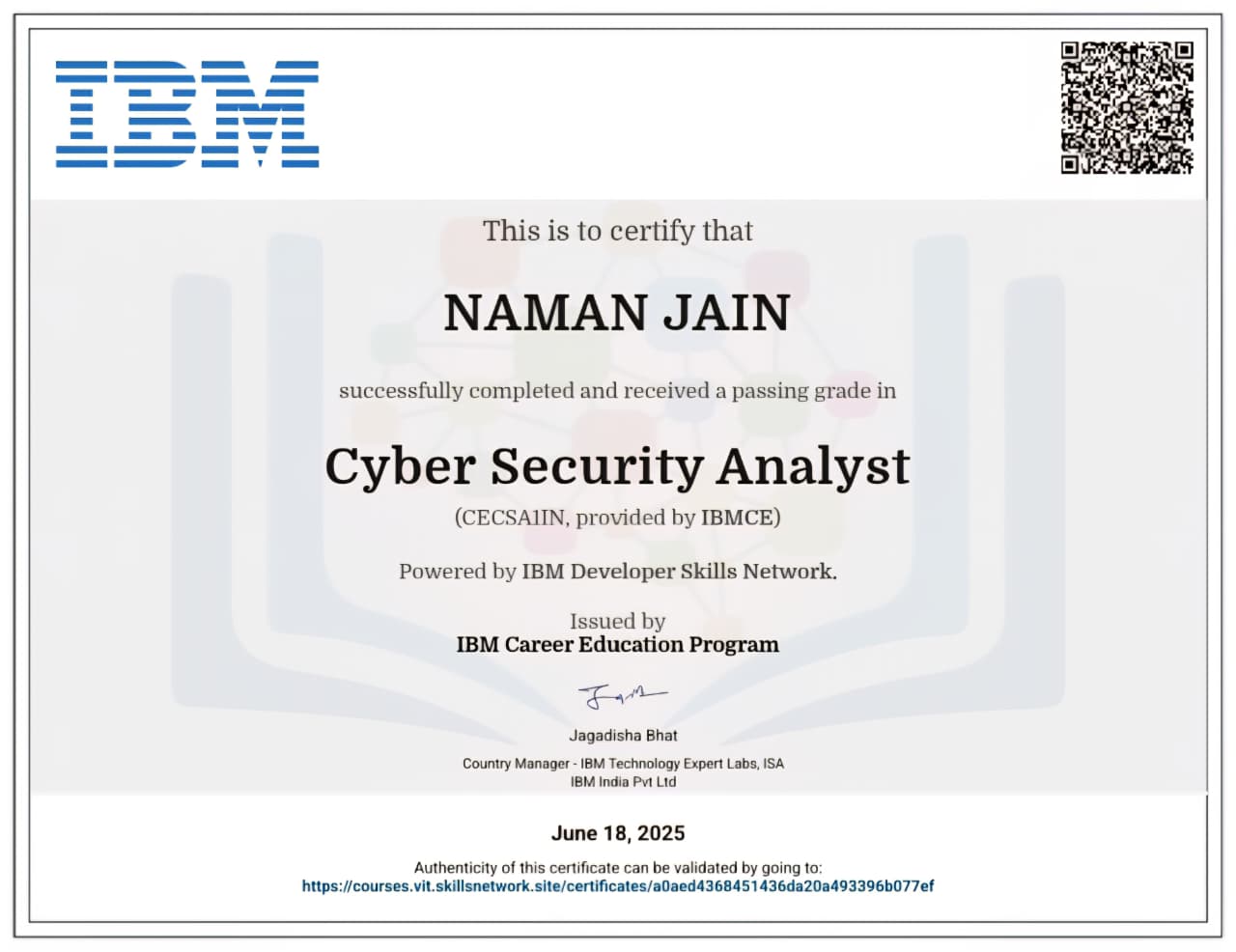 IBM Cybersecurity Analyst Certificate